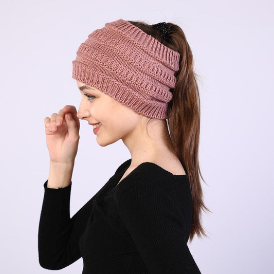 Gorro de Inverno Lã, com Abertura para  Rabo de Cavalo. - Lindas & Cia Shop